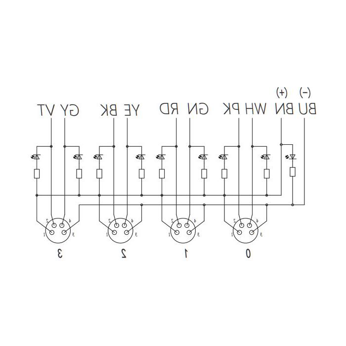 M8接线盒-双通道- NPN型 - 4端口-一体化-带LED - PVC非柔性电缆-灰色护套- 23N461-XXX