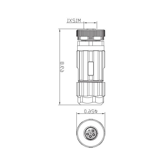 M12 5Pin， l型编码，直通型内螺纹，螺钉连接，64L001