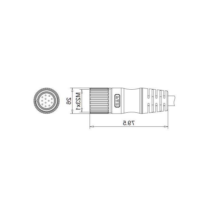 M23 12Pin, straight female, single-end precast PVC non-flexible cable, gray sheathed, 68BB21-XXX 